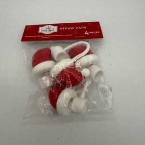 Christmas Santa Hat Straw Toppers Cap Covers 4 Count Holiday Time New Holiday
